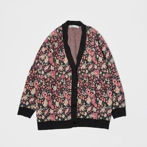 Zara Black Floral Knit Cardigan with Pink Accents
